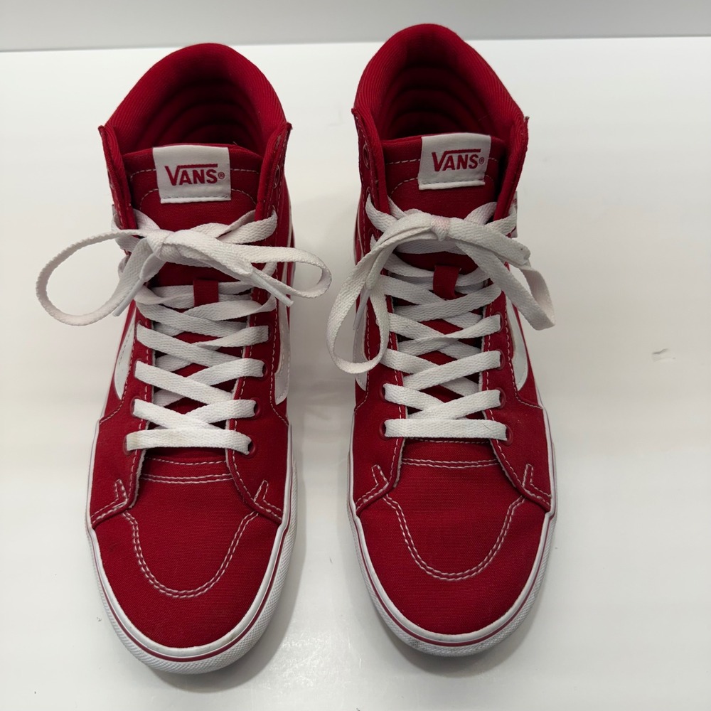 Vans Sk8-Hi Platform Red Canvas High Top Sneakers Womens Size 8.5 White Stripe